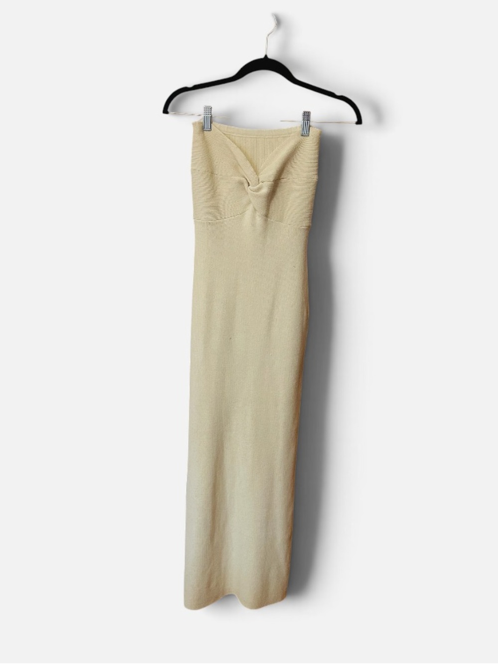 Strapless Cream Maxi Dress with Twist Front